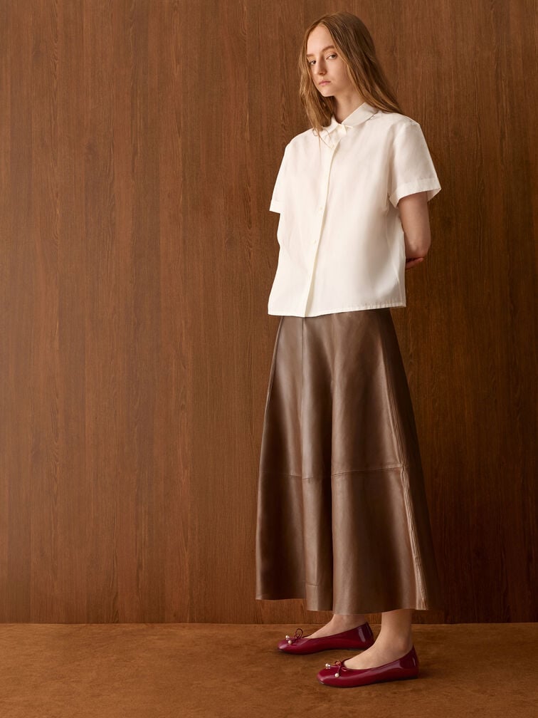 Barbara Patent Pearl-Bow Ballet Flats, Red, hi-res