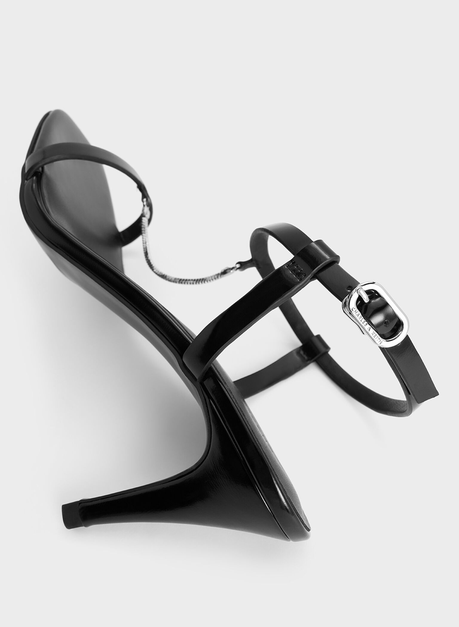 Chain-Strap Square-Toe Heeled Sandals, Black Box, hi-res