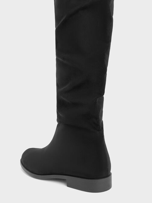 Textured Ruched Knee-High Boots, Black Textured, hi-res