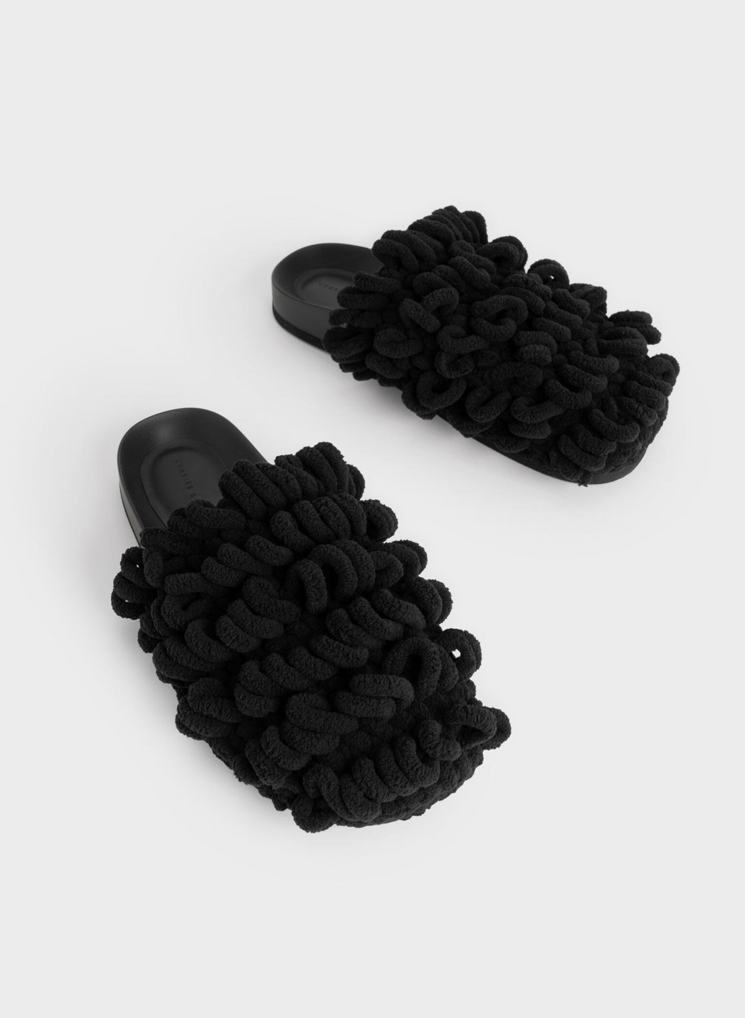 Textured Flat Mules, Black, hi-res