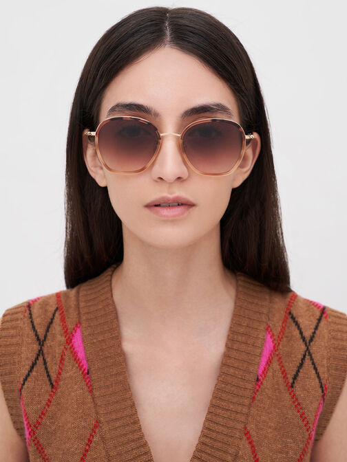 Recycled Acetate Wire-Frame Sunglasses, Pink, hi-res