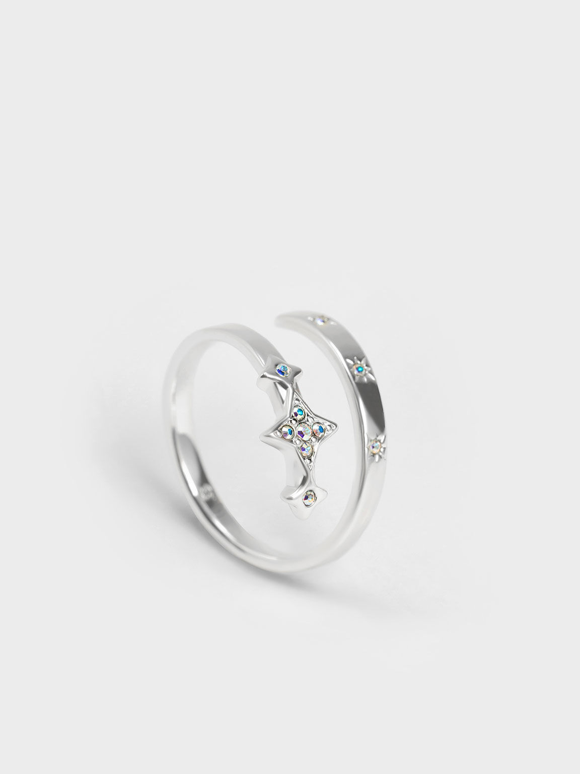 Star Motif Crystal-Embellished Ring, Silver, hi-res
