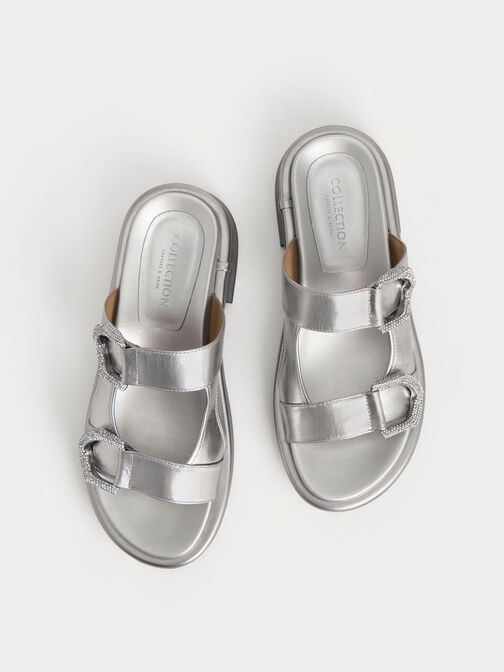 Gabine Leather Slides, Pewter, hi-res
