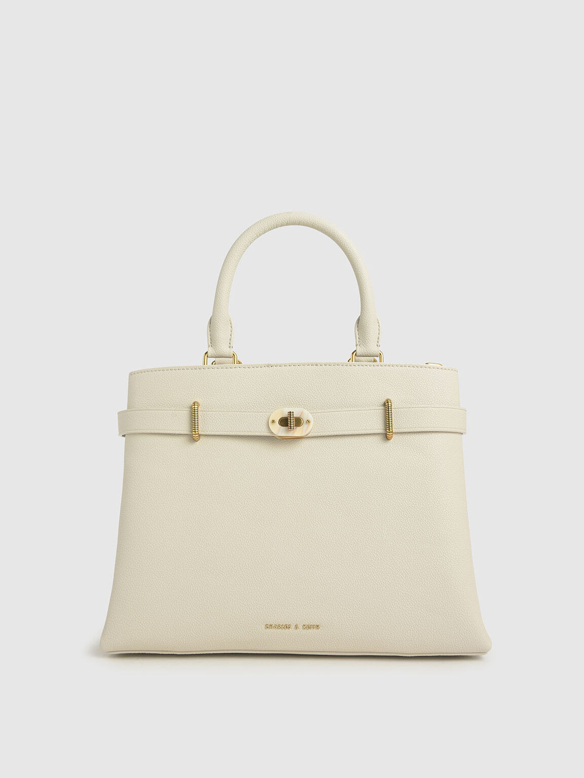 Cream Large Turn Lock Tote Bag Charles Keith Sg