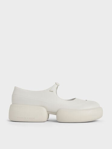 Jamie Sculptural Platform Mary Janes, White, hi-res