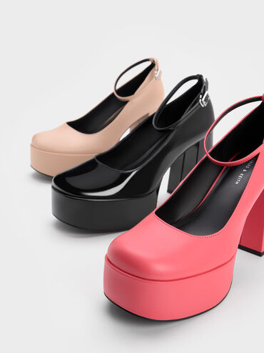 Ankle-Strap Platform Pumps, Pink, hi-res