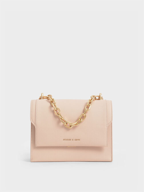 Mini Embossed Detail Chain Square Bag With Small Pouch