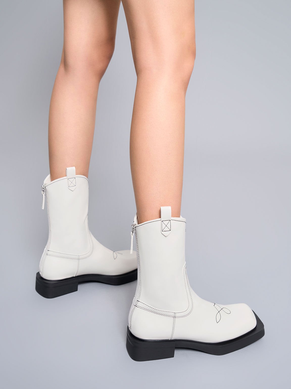 Stitch-Trim Cowboy Boots, White, hi-res