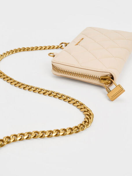Swing Quilted Long Wallet, Beige, hi-res