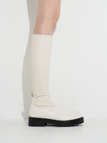 Pull-Tab Chunky Knee-High Boots, Chalk, hi-res