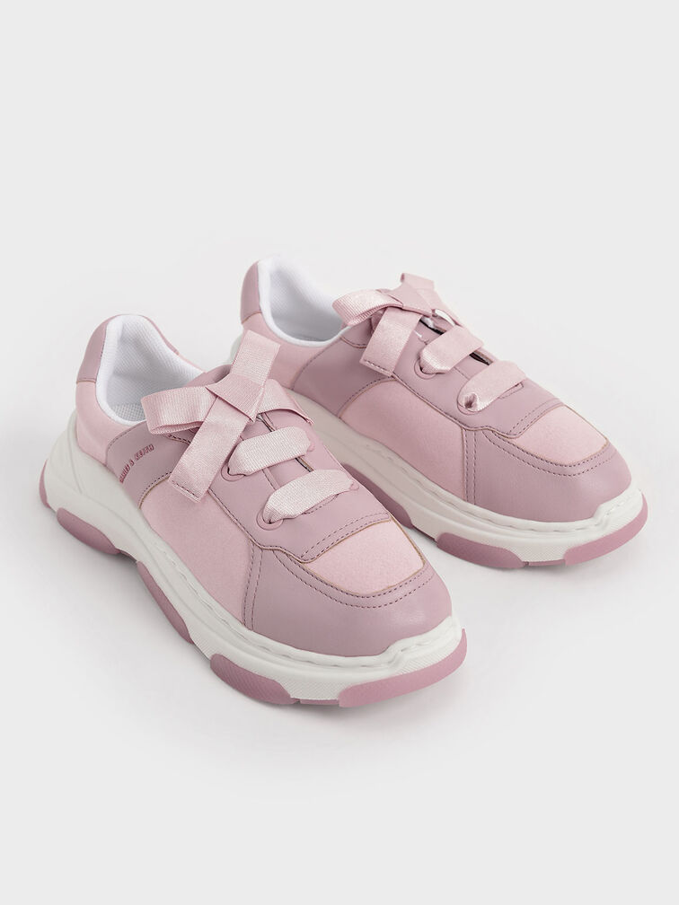Girls' Bow-Tie Sneakers, Pink, hi-res