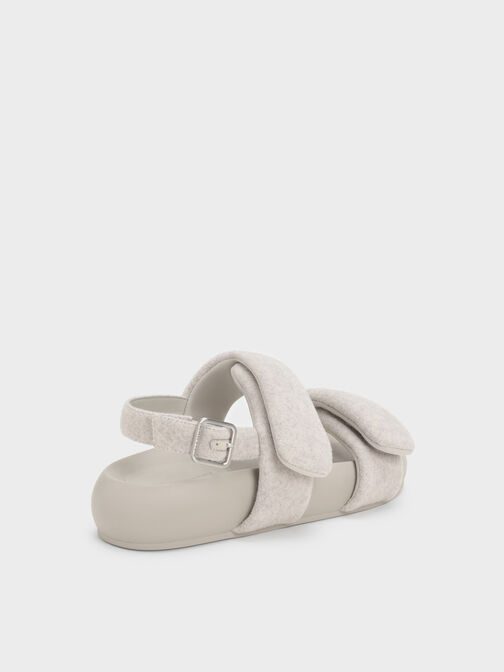 Felt Quilted Double-Strap Slingback Sandals, Light Grey, hi-res