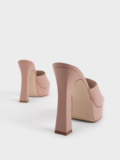 Platform Block Heel Mules, Nude, hi-res