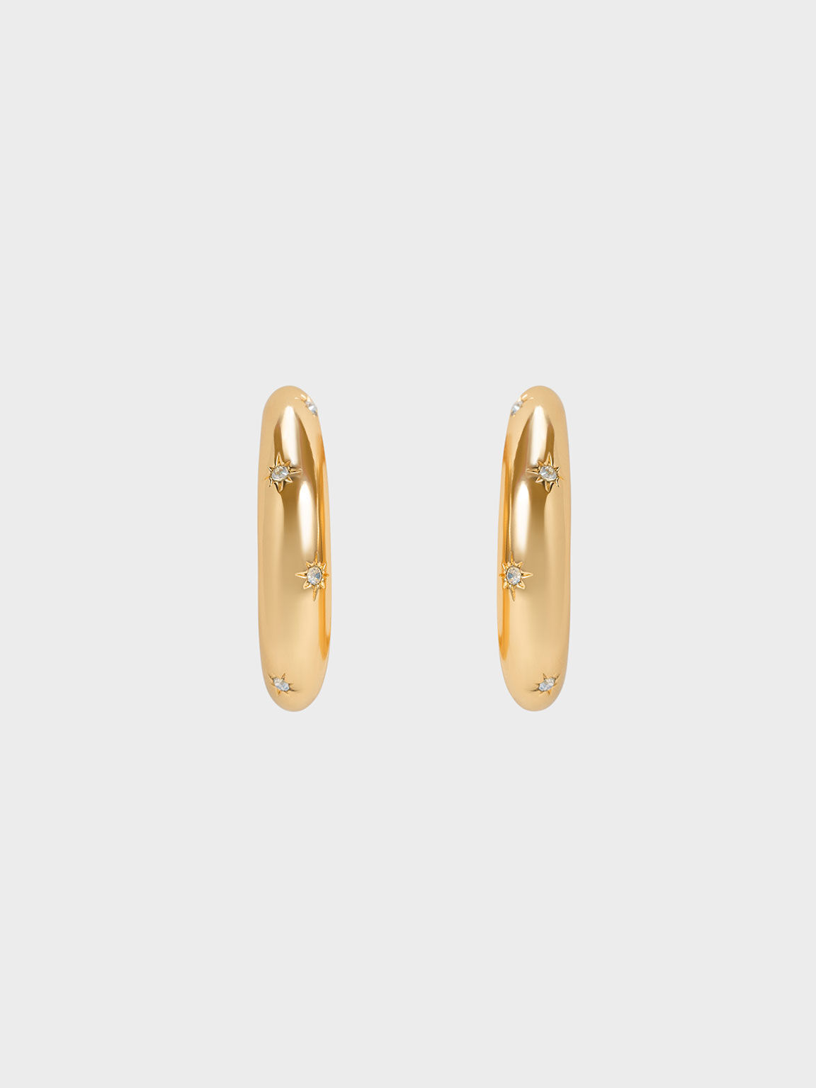 Star Motif Crystal-Embellished Hoop Earrings, Gold, hi-res