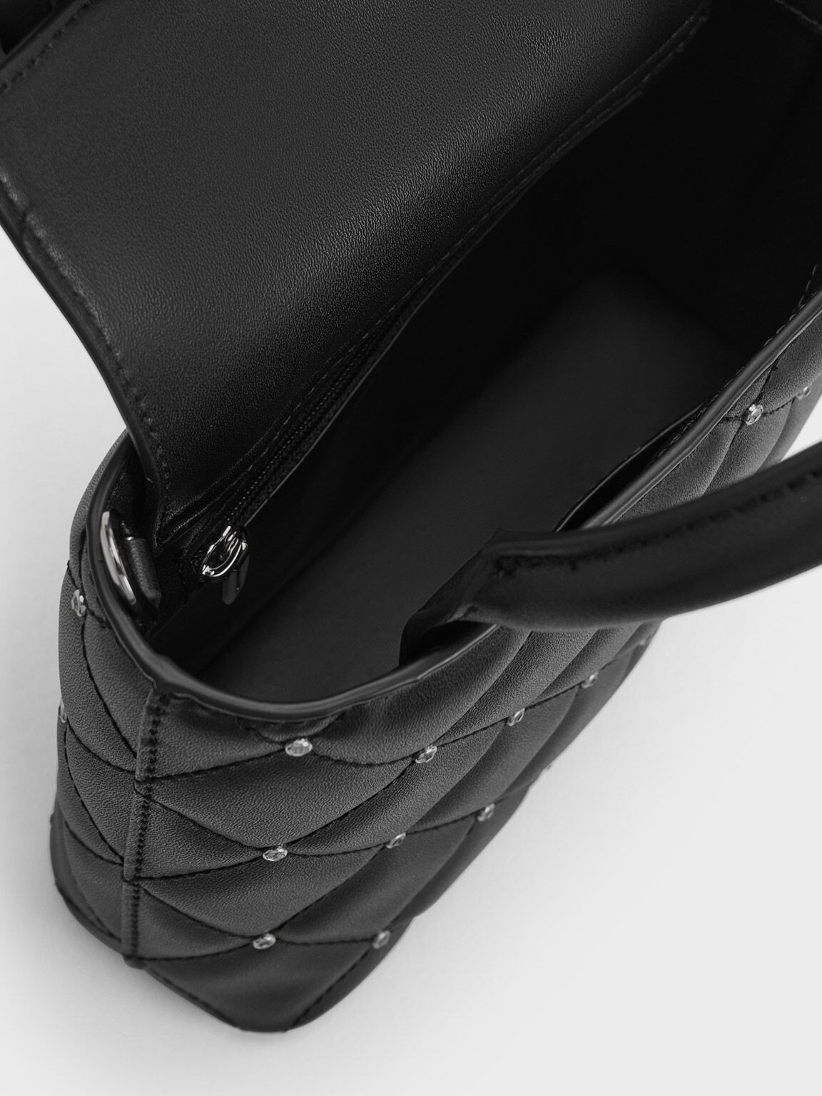 Bolso tote acolchado con pedrería, Black, hi-res