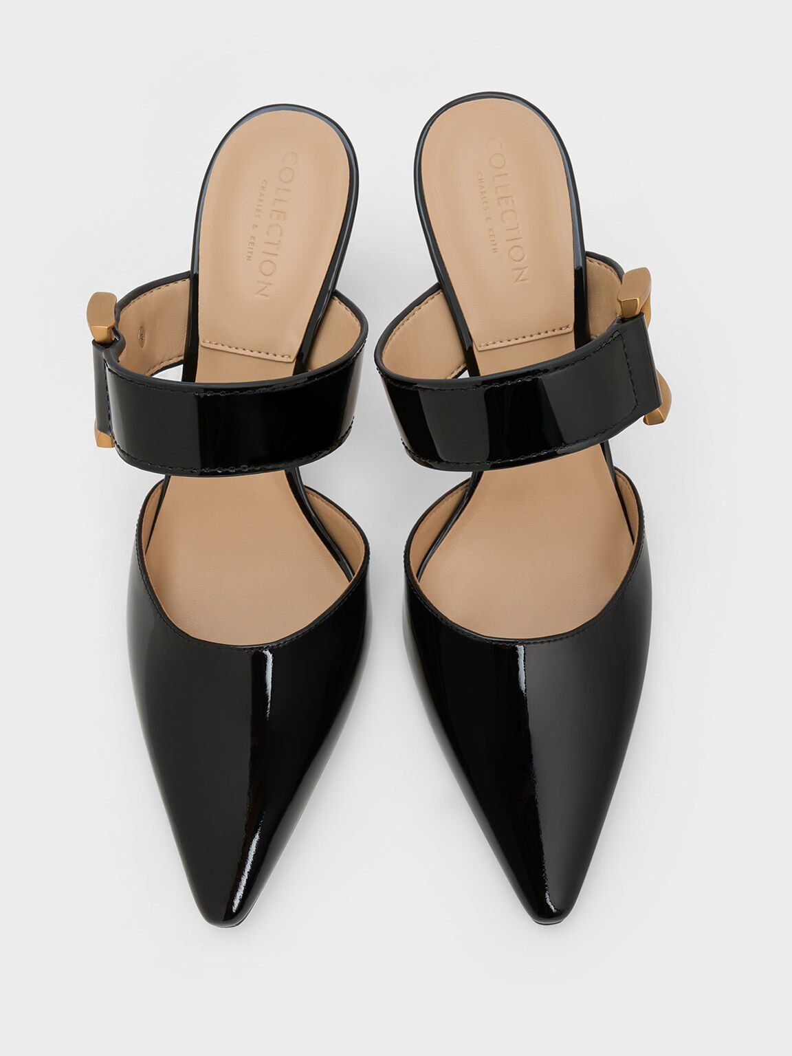 Black Patent Gabine Patent Leather Mule Pumps CHARLES KEITH SG
