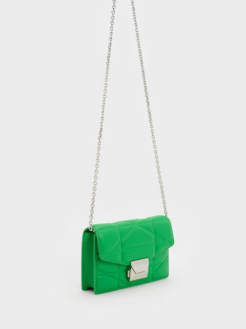 Blanche Chevron Chain-Strap Clutch, Green, hi-res