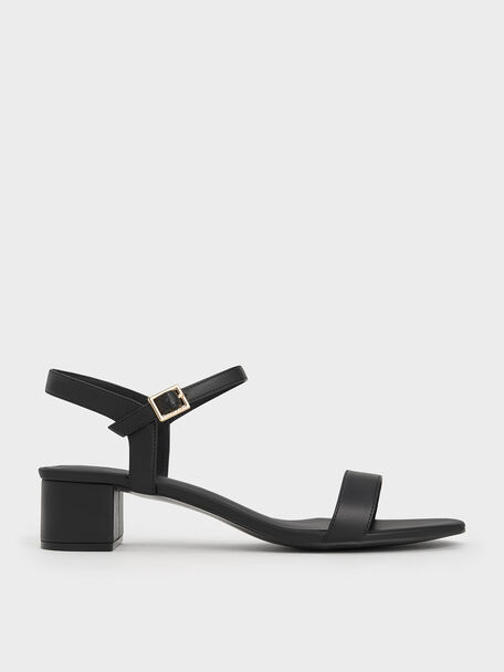 Block Heel Ankle-Strap Sandals, Black, hi-res