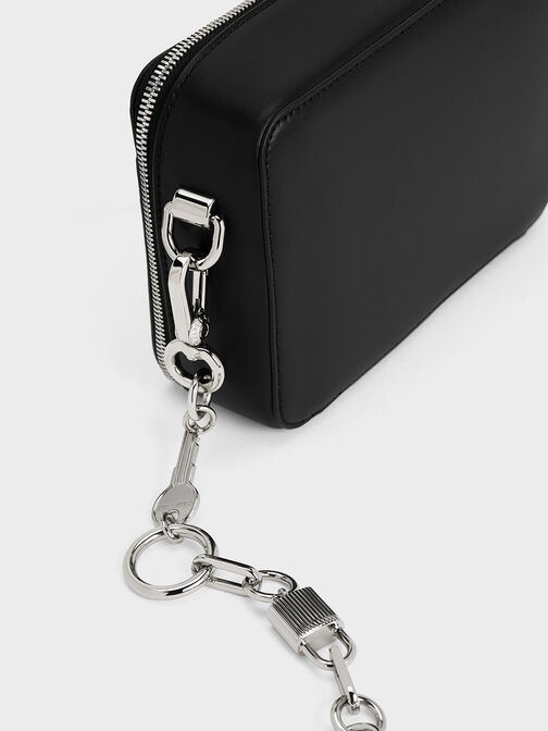 Lock & Key Chain Handle Bag, Noir, hi-res