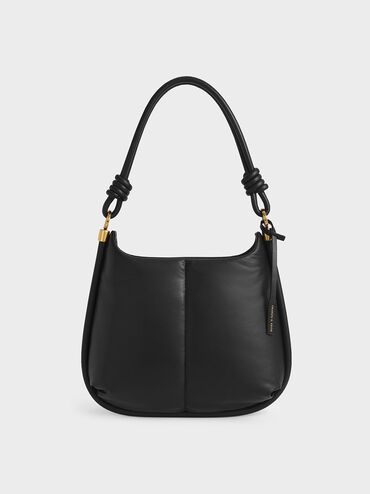 Luna Knotted Handle Hobo Bag, Black, hi-res