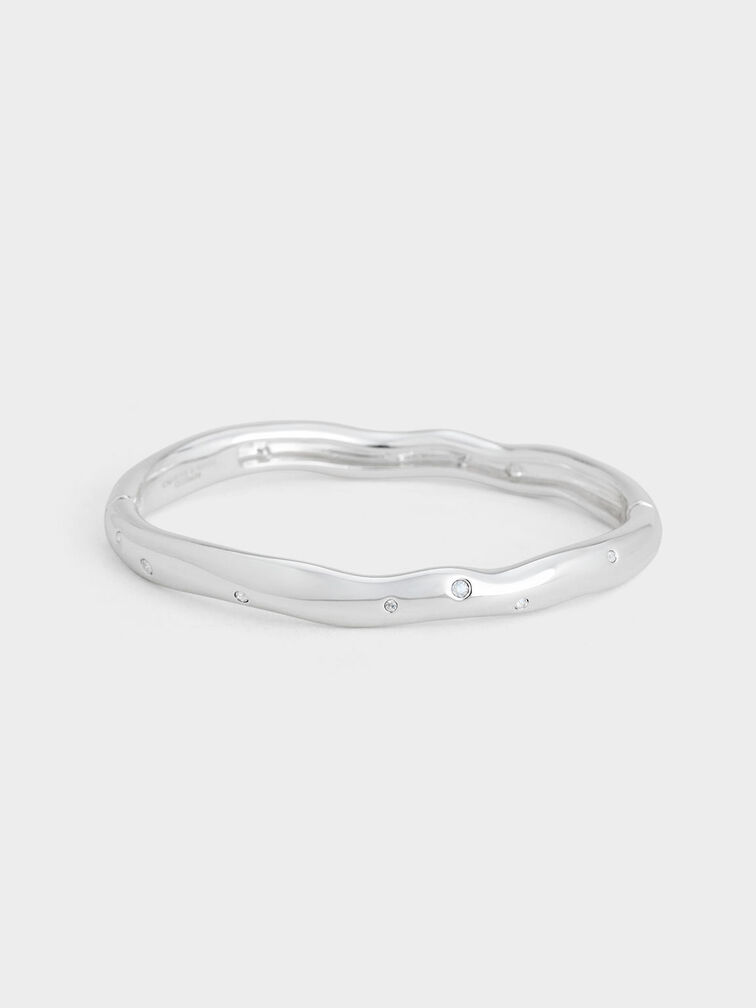 Ottilie Crystal Sculptural Bangle, Silver, hi-res