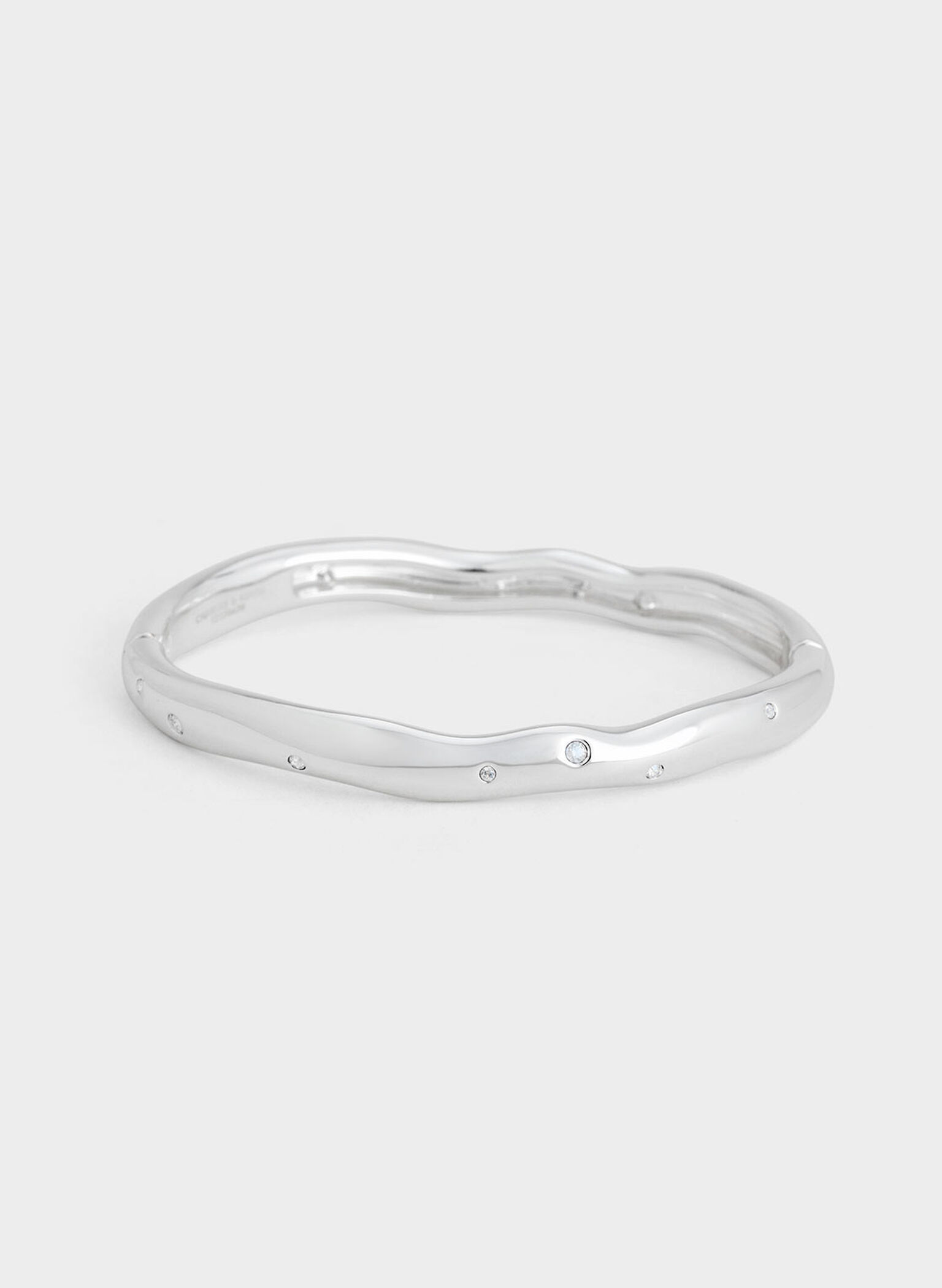 Ottilie Crystal Sculptural Bangle, Silver, hi-res