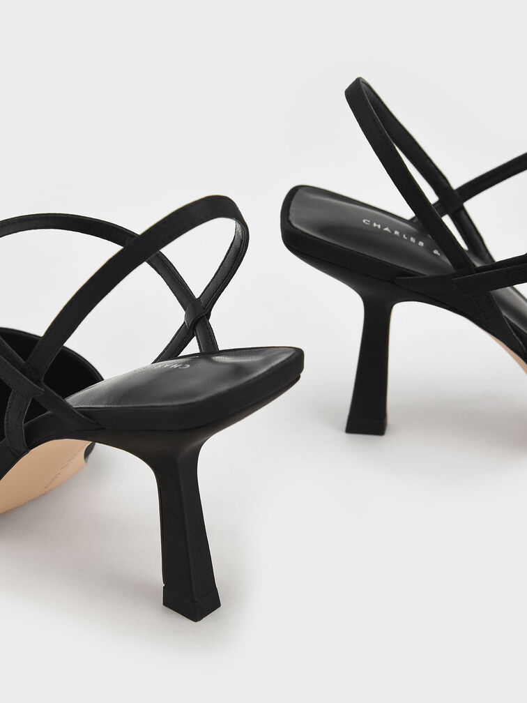 Satin Ankle-Strap Pumps, Black, hi-res