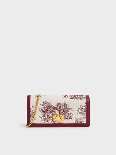Tiger Calligraphy Canvas Phone Pouch, Burgundy, hi-res