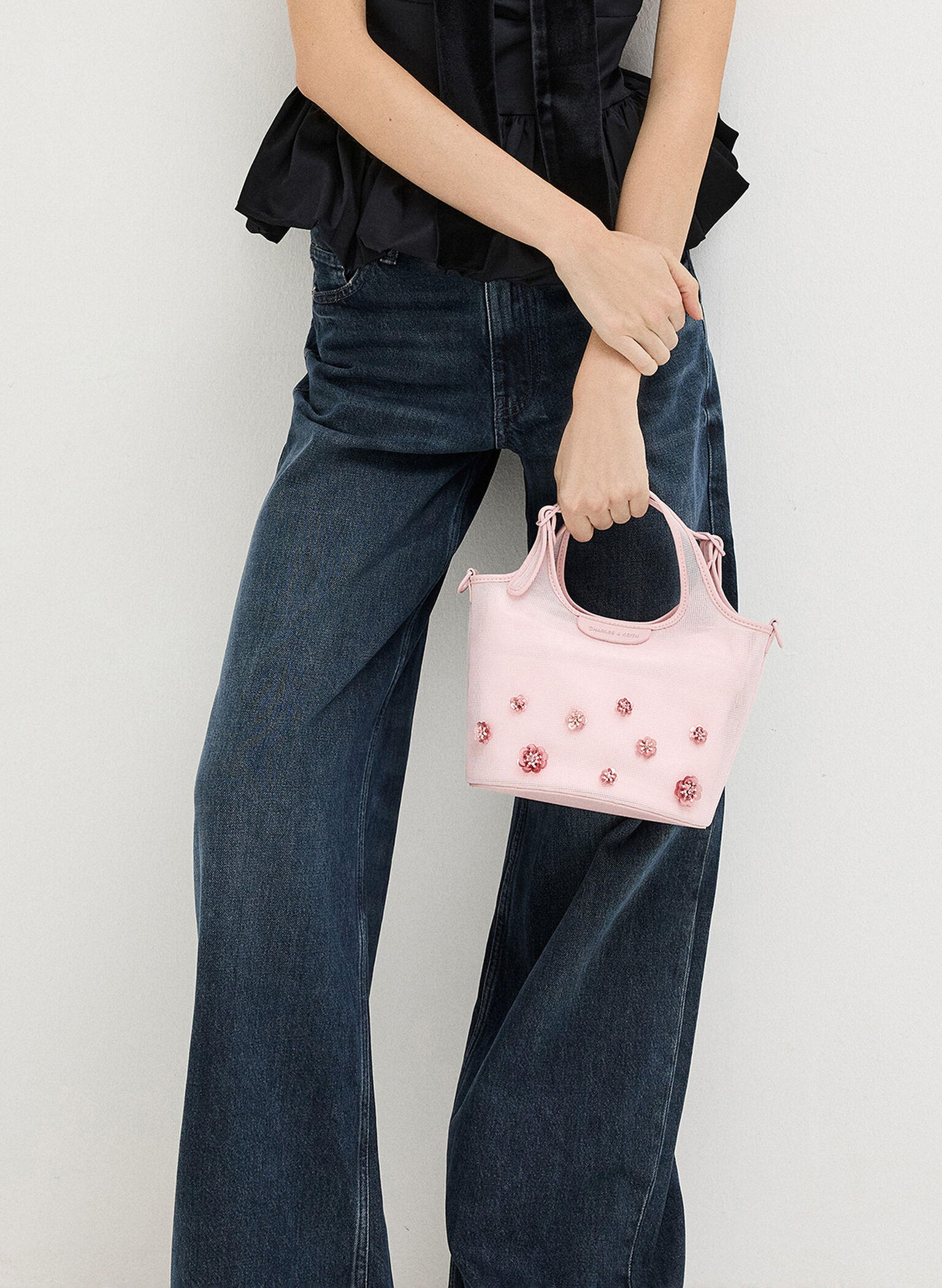 Mesh Sequin-Flower Tote Bag, Blossom Pink, hi-res