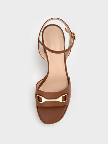 Metallic Accent Platform Slingback Sandals, Cognac, hi-res