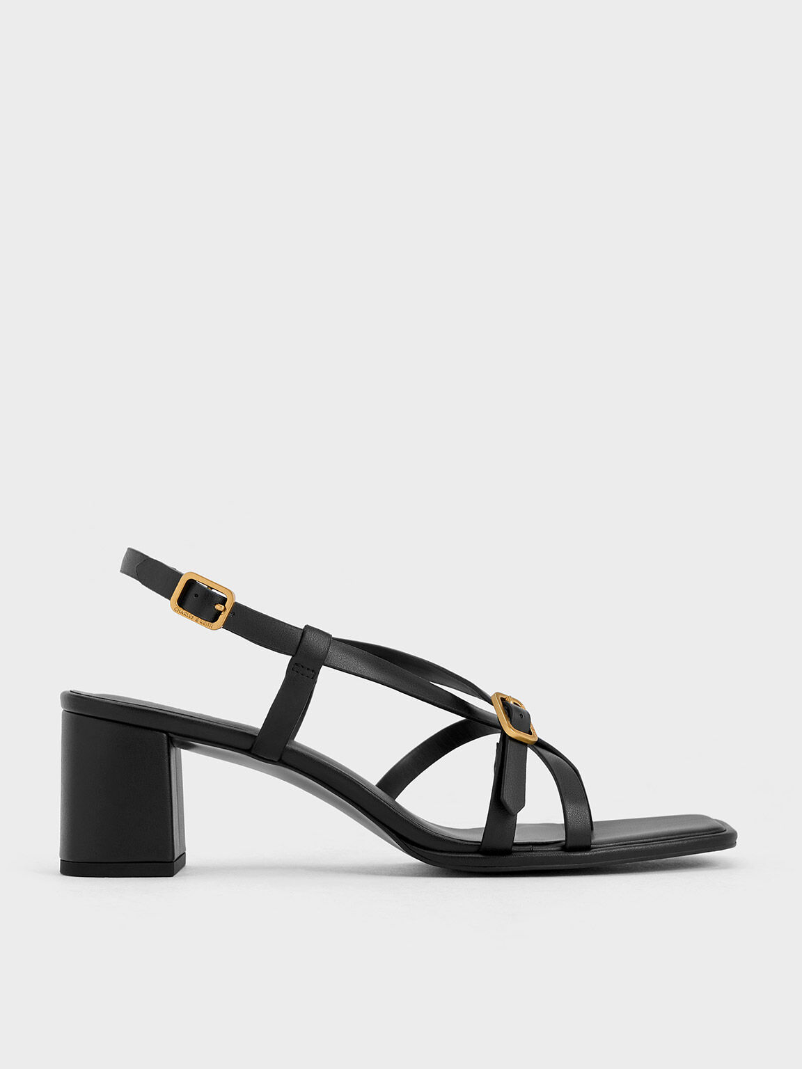 Strappy Block Heel Thong Sandals Black