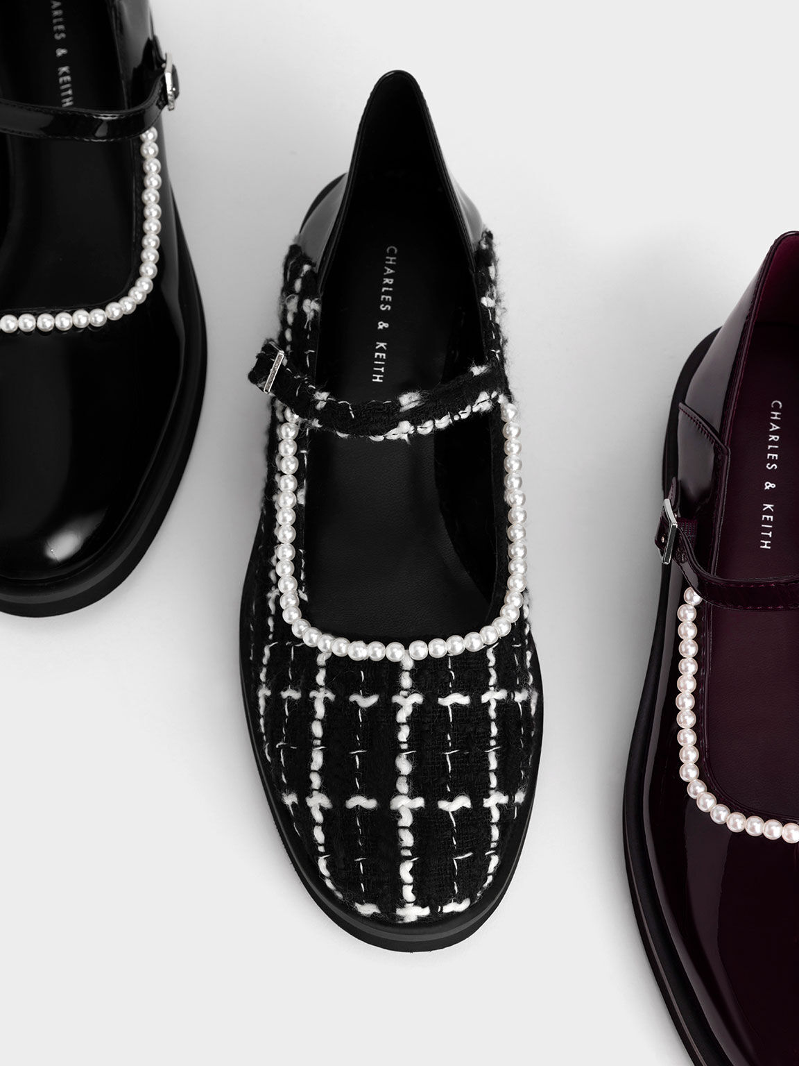 漆面珍珠鍊瑪莉珍鞋, 黑色, hi-res