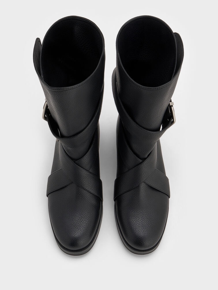 Brett Buckle-Strap Calf Boots, Black, hi-res