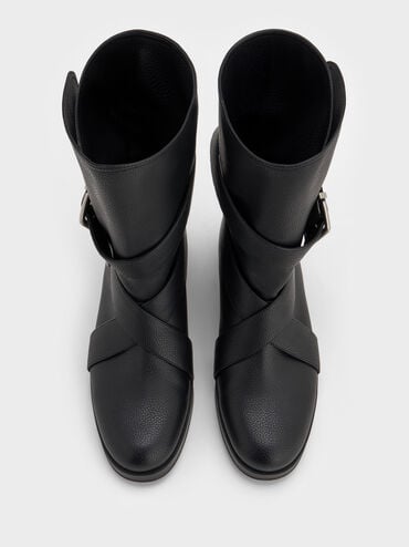 Brett Buckle-Strap Calf Boots, Black, hi-res