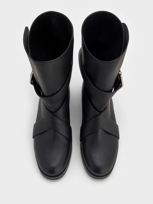 Botas de ca&ntilde;a media a la pantorrilla Brett con tiras con hebilla, Negro, hi-res