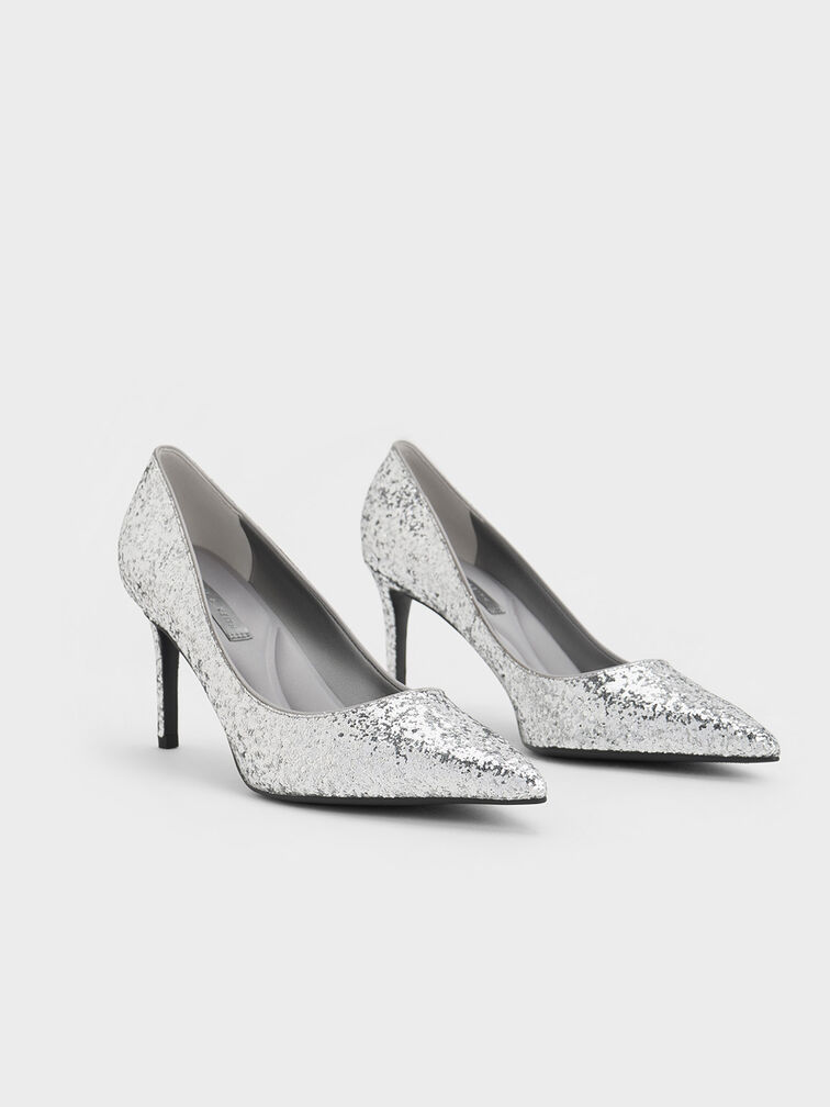 Silver Emmy Glittered Pointed-Toe Pumps - CHARLES & KEITH US