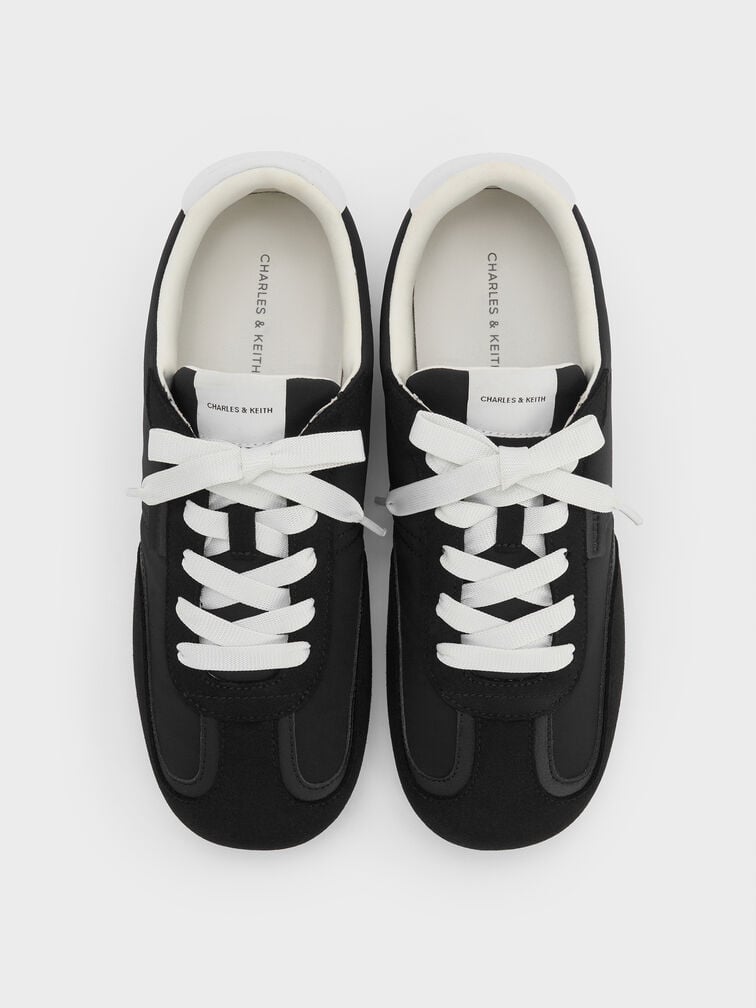 Nylon Contrast-Panel Lace-Up Sneakers, Black Textured, hi-res