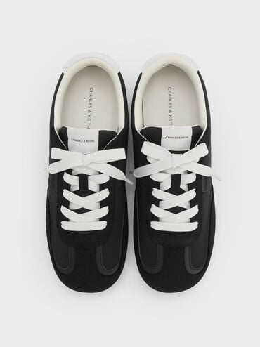 Nylon Contrast-Panel Lace-Up Sneakers, Black Textured, hi-res