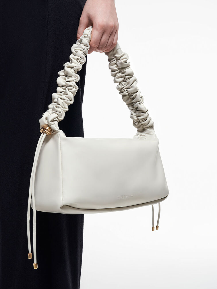 Cosette Ruched Handle Bag, White, hi-res