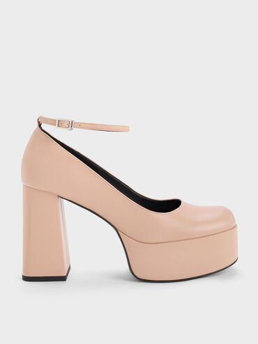 Ankle-Strap Platform Pumps, Nude, hi-res