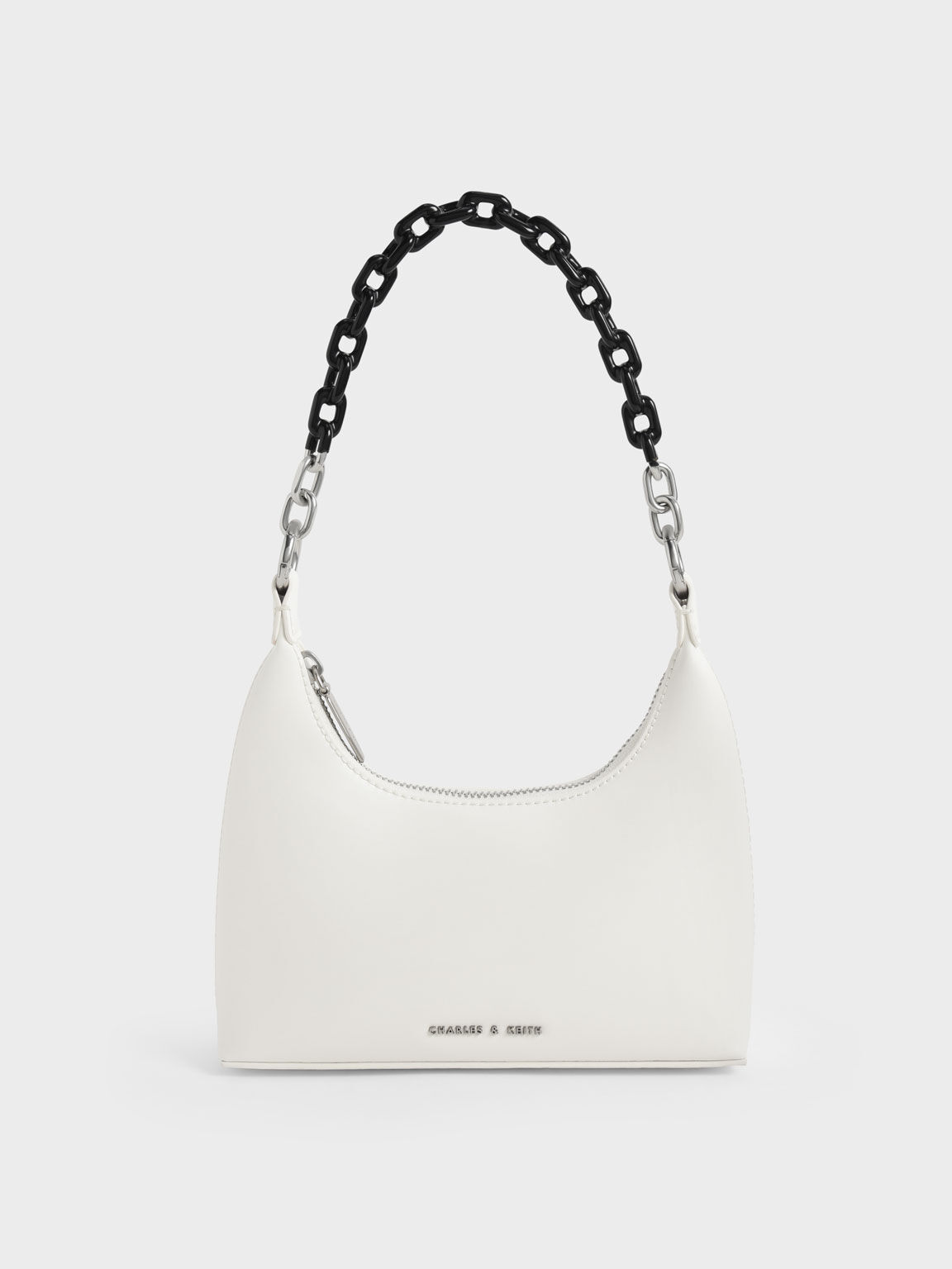 White Koi Chain Handle Shoulder Bag - CHARLES & KEITH MO
