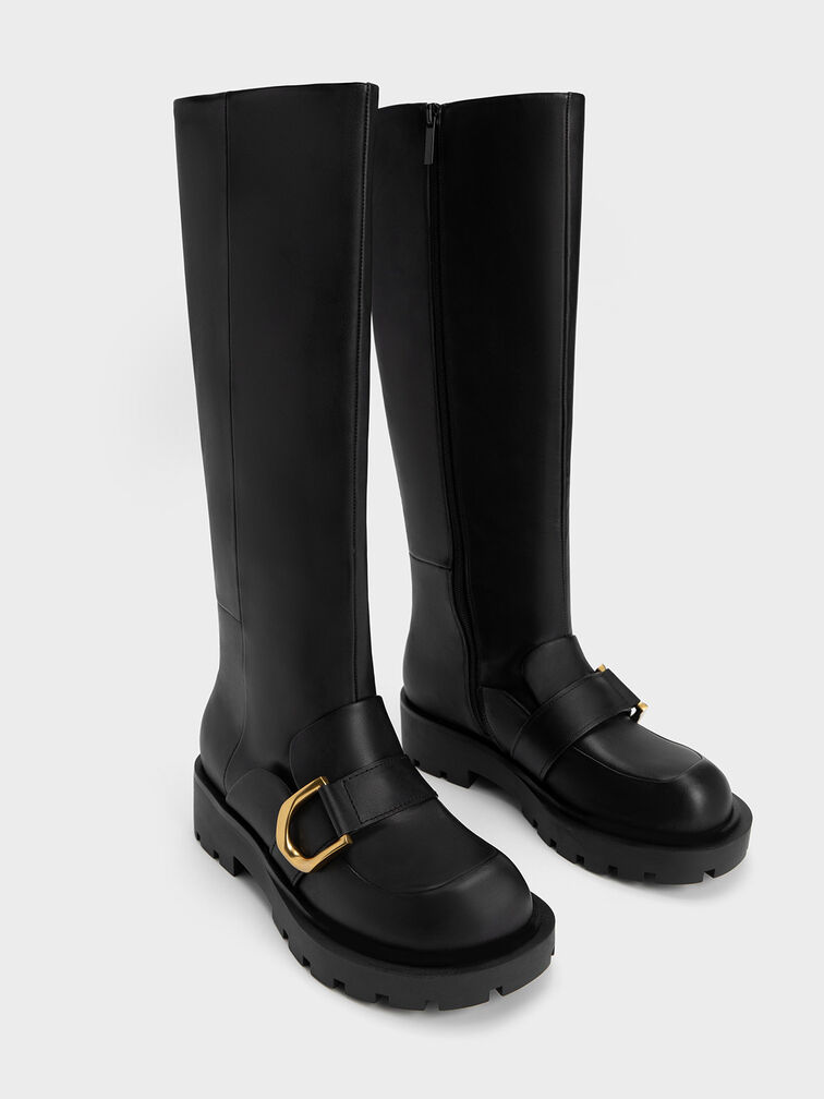 Black Gabine Loafer Knee-High Boots - CHARLES & KEITH AU