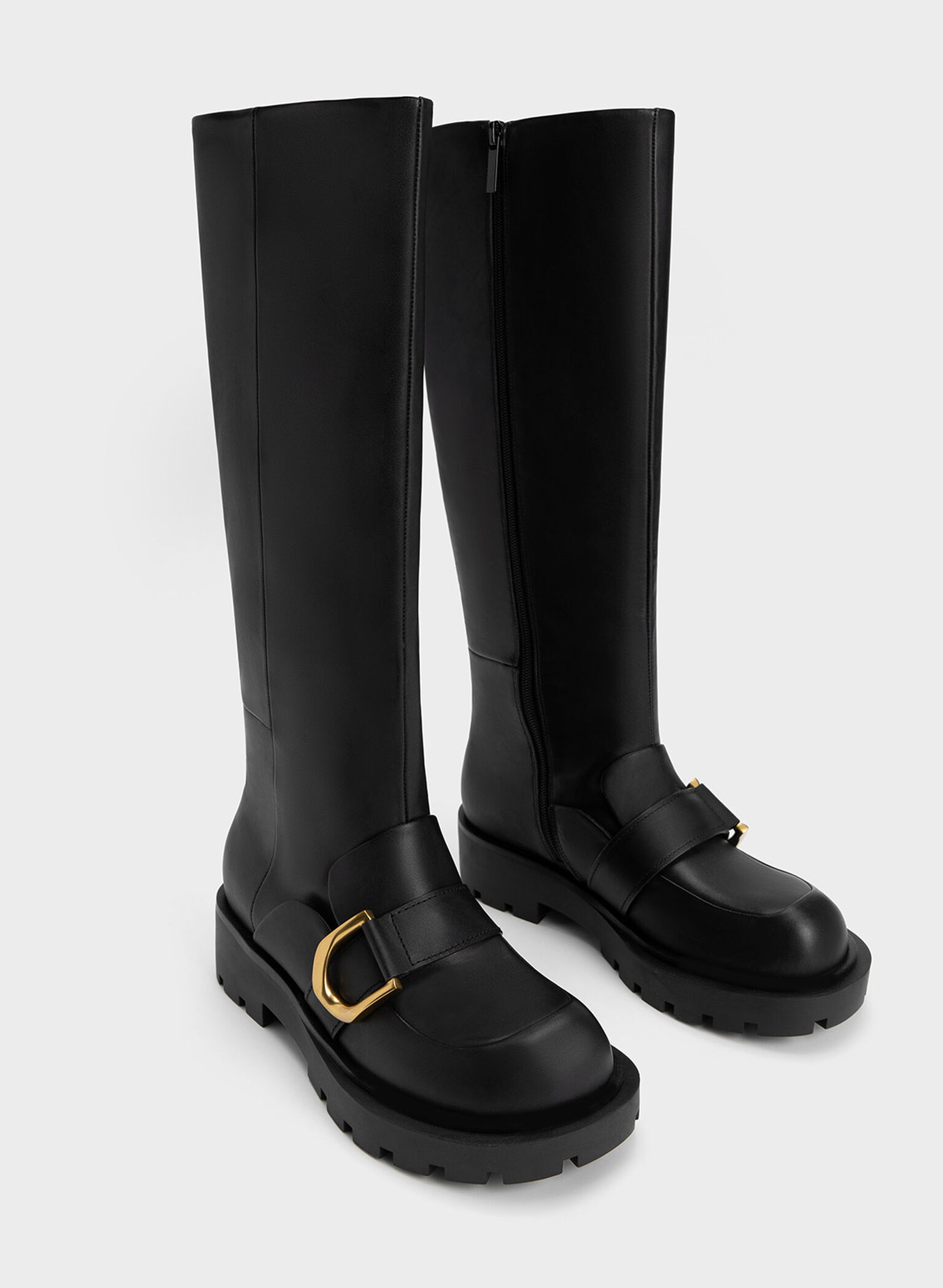 Gabine Loafer Knee-High Boots, Black, hi-res