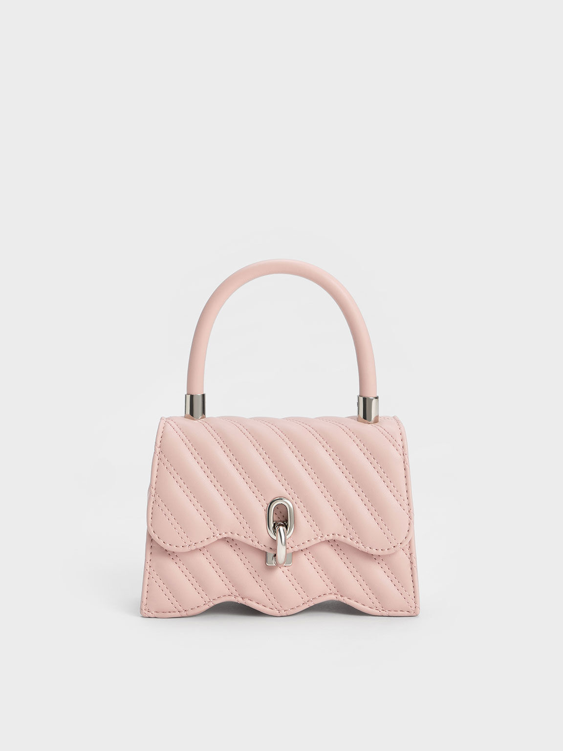 Freja Wavy Quilted Top Handle Bag, Light Pink, hi-res