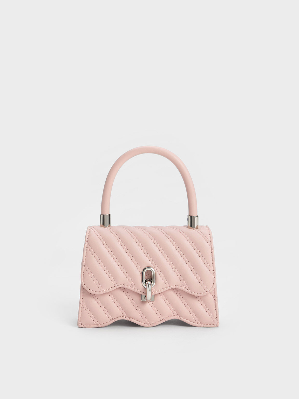 Freja Wavy Quilted Top Handle Bag, Light Pink, hi-res
