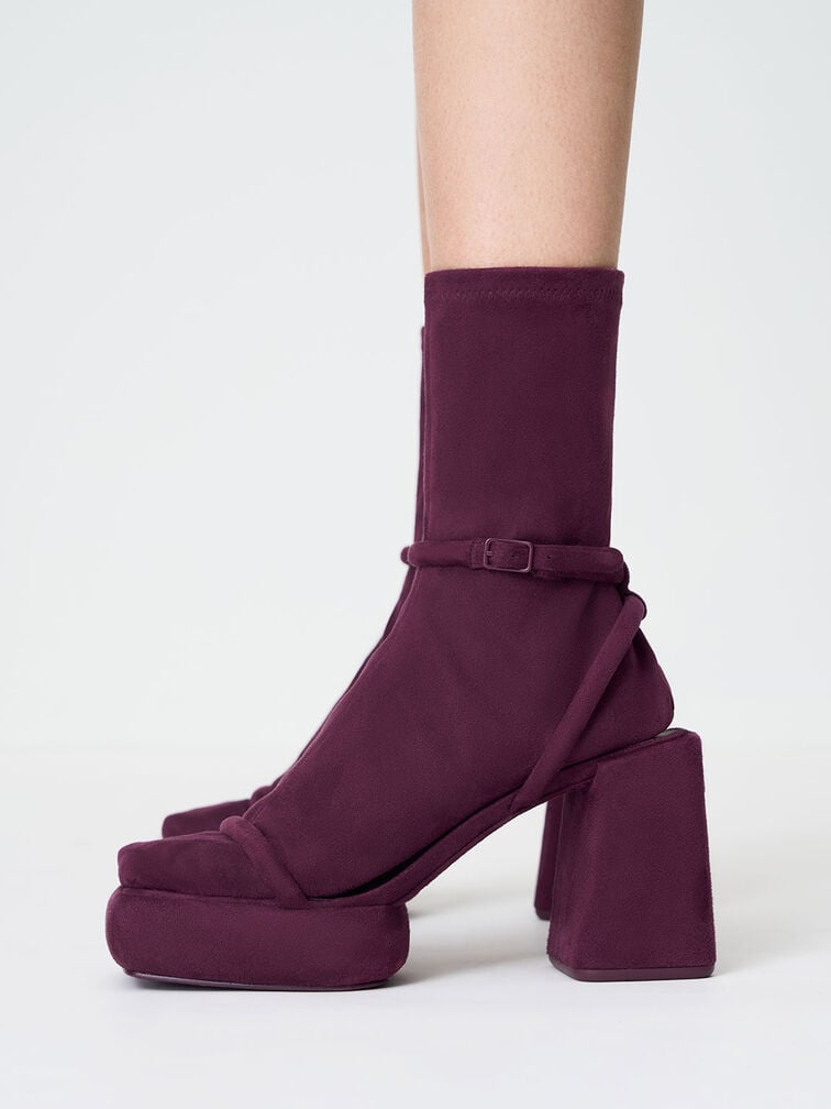 Lucile Textured Platform Calf Boots, Burgundy, hi-res