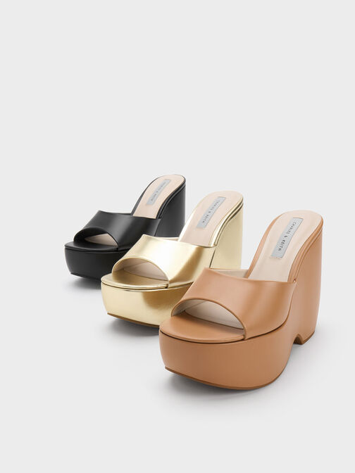 Chunky Platform Wedge Mules, Sand, hi-res