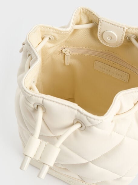 Lin Quilted Bucket Bag, Cream, hi-res