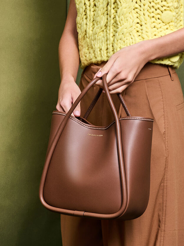 Tote bag mini tubular Lyla, Marr&oacute;n chocolate, hi-res