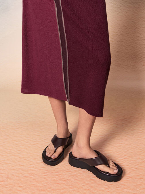 V-Strap Flatform Thong Sandals, Burgundy, hi-res